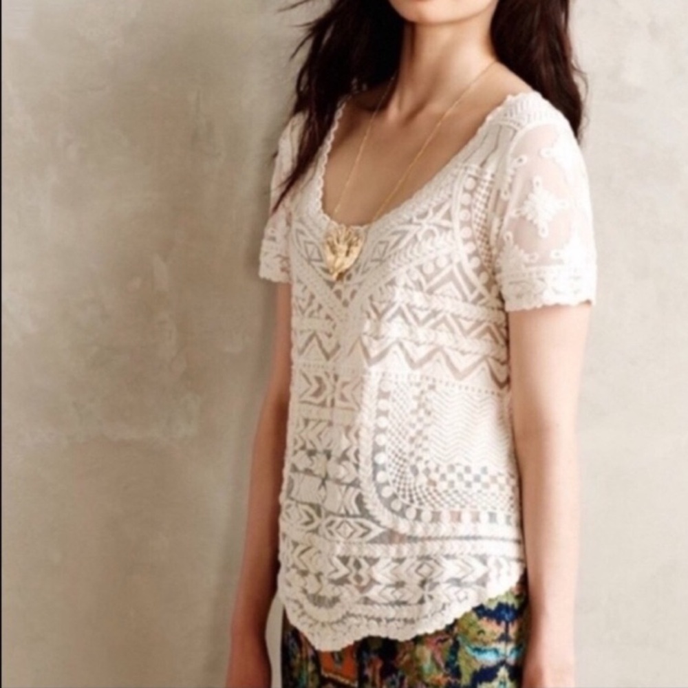 Meadow Rue Cream Lace Embellished Blouse